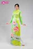 TAA0907 Áo Dài Hoạ Tiết Sen Cam - Màu Xanh Lá