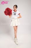 Outfit Phối Sẵn - (Váy Xếp Li Trắng phối Áo Crop Cổ Động Đỏ)