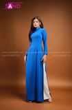TAA0803 Áo Dài Truyền Thống Lụa Mỹ Màu Xanh Coban