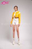 Outfit Phối Sẵn - (Set Quần Short Trắng Phối Áo Khoác Da Croptop Vàng)