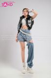 Outfit Phối Sẵn - (Quần Nửa Short Jean phối Phao Đen Crop Bóng)