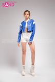 Outfit Phối Sẵn - (Set Quần Short Trắng Phối Áo Khoác Da Crop Xanh Dương)