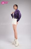 Outfit Phối Sẵn - (Quần Short Trắng Phối Áo Khoác Bomber Tím)