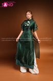 TAC0918 Áo Dài Tơ 4 Tà Tay Voan Xanh Đính Đá