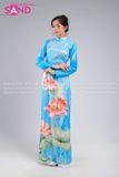 TAA0816 Áo Dài Hoạ Tiết Sen Cam - Màu Xanh Dương Nhạt