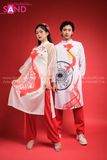 TAC0004 Áo Dài Kính Trắng Họa Tiết Việt Nam - Nữ DPT0403 Cài Tóc Đá Đỏ DNL1103 Nón Lá Truyền Thống