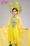 TAE0305 Áo Dài Thiết Kế Voan Tà Dài Hoạ Tiết Sen - Màu Vàng ( KÈM MẤN )