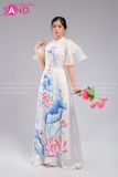 TAC0015 Áo Dài Trắng Sen Xanh Dương Tay Cánh Tiên