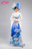 TAE0020 Áo Dài Trình Diễn Tay Lơi Hoạ Tiết Chim Hạt Xanh - Màu Trắng ( KÈM MẤN )