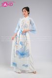 TAC0017 Áo Dài Trắng Sen Xanh Tay Voan Cánh Tiên - Nữ
