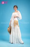 VBM0003 Váy Maxi Voan Trắng Trễ Vai Suông Váy Xoè