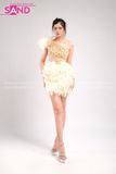 VDN1101 Váy Dạ Hội Ngắn Đính Đá Nude Lông Vũ