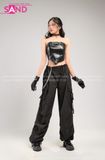 Outfit Phối Sẵn - (Quần Nắp Ngang Đen phối Áo Quây Da Bóng Đen)