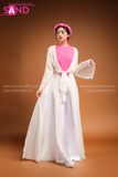 Yếm Lụa Trơn Màu Hồng Đậm TYK0502 Khoác Tơ Trắng TTK0001 Quần Váy Trắng Lụa 2 Lớp TQV0001