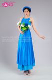 TYD0801 Set Yếm Liền Xanh Dương Khoác Tơ Trắng