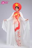 TAE0014 Áo Dài Trình Diễn Tay Lơi Hoạ Tiết Trống Đồng Đất Nước - Màu Trắng ( KÈM MẤN ) - S