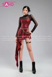 Outfit Phối Sẵn - (Áo 2 Dây Kim Sa Đỏ Tà Xéo 2 Tầng phối Bodysuit Lưới)