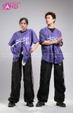 Outfit Phối Sẵn - (Quần Nắp Ngang Đen phối Bóng Chày Sọc Tím)