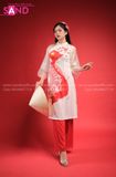 TAC0004 Áo Dài Kính Trắng Họa Tiết Việt Nam - Nữ DPT0403 Cài Tóc Đá Đỏ DNL1103 Nón Lá Truyền Thống