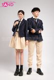 Outfit Phối Sẵn - (Váy Be phối Vest Xanh Đen)