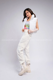 Outfit Phối Sẵn - (Quần Kaki Trắng Áo 2 Dây Loang phối Phao Gile Trắng)