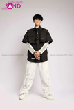 Outfit Phối Sẵn - (Quần Nắp Ngang Trắng phối Áo Sơmi Phối Gile Rời Đen)