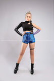 Outfit Phối Sẵn - (Quần Short Kim Sa Xanh phối Áo Một Cánh Tay Viền PQ)