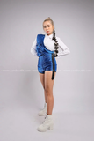 Outfit Phối Sẵn - (Quần Short Kim Sa Xanh phối Áo Sơmi Croptop Dài Tay)