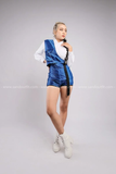 Outfit Phối Sẵn - (Quần Short Kim Sa Xanh phối Áo Sơmi Croptop Dài Tay)