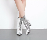 Giày Boot Bạc cổ cao mũi nhọn