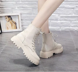 Giày Boot Bằng Đế Thấp - Trắng Kem Sữa