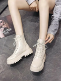 Giày Boot Bằng Đế Thấp - Trắng Kem Sữa