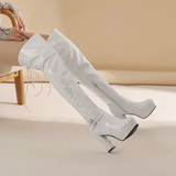 Giày Boot Bóng đùi cao cổ gót nhọn - Trắng