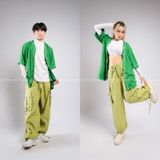 Outfit Phối Sẵn - (HQR0901 Quần Jogger Thụng Ống Rộng Túi Hộp Xanh Lá phối HAB0901 Áo Bóng Chày Xanh Lá Trơn)