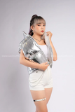 Outfit Phối Sẵn - (Short Thun Trắng phối Áo Khoác Gile Phao Bạc Bóng)