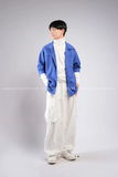 Outfit Phối Sẵn - (Quần Túi Hộp Ống Rộng Trắng phối Áo Sơmi Tay Lửng Xanh Dương)