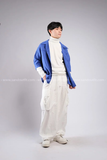 Outfit Phối Sẵn - (Quần Túi Hộp Ống Rộng Trắng phối Áo Sơmi Tay Lửng Xanh Dương)