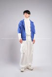 Outfit Phối Sẵn - (Quần Túi Hộp Ống Rộng Trắng phối Áo Sơmi Tay Lửng Xanh Dương)