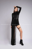 Outfit Phối Sẵn - (Quần Cạp Cao phối Bodysuit Ánh Kim Tà Váy Đen)