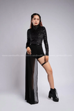 Outfit Phối Sẵn - (Quần Cạp Cao phối Bodysuit Ánh Kim Tà Váy Đen)