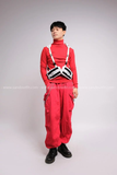 Outfit Phối Sẵn - (Quần Thụng Đỏ phối Túi Đeo Ngực Trắng)