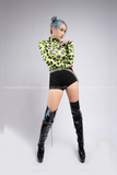Outfit Phối Sẵn - (Quần Short Cạp Cao phối Bodysuit Họa Tiết Xanh Da Beo)