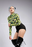 Outfit Phối Sẵn - (Quần Short Cạp Cao phối Bodysuit Họa Tiết Xanh Da Beo)