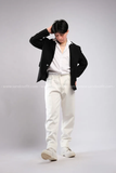 Outfit Phối Sẵn - (Quần Dài Kaki Ống Suông Trắng phối Vest Đen)