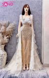 VDD1104 Váy Dạ Hội Nude Dài Đính Đá Lông Vũ