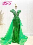 VDD0901 Váy Dạ Hội Xanh Dài Đính Đá