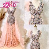 VDD0501 Váy Dạ Hội Hồng Voan Dài Đính Đá