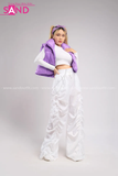 Outfit Phối Sẵn - (Quần Jogger Dù Ống Rộng Trắng Tím phối Phao Gile Tím)