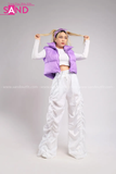 Outfit Phối Sẵn - (Quần Jogger Dù Ống Rộng Trắng Tím phối Phao Gile Tím)