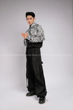 Outfit Phối Sẵn - (Quần Nắp Ngang Đen phối Áo Croptop Somi Sọc Ngựa Vằn)